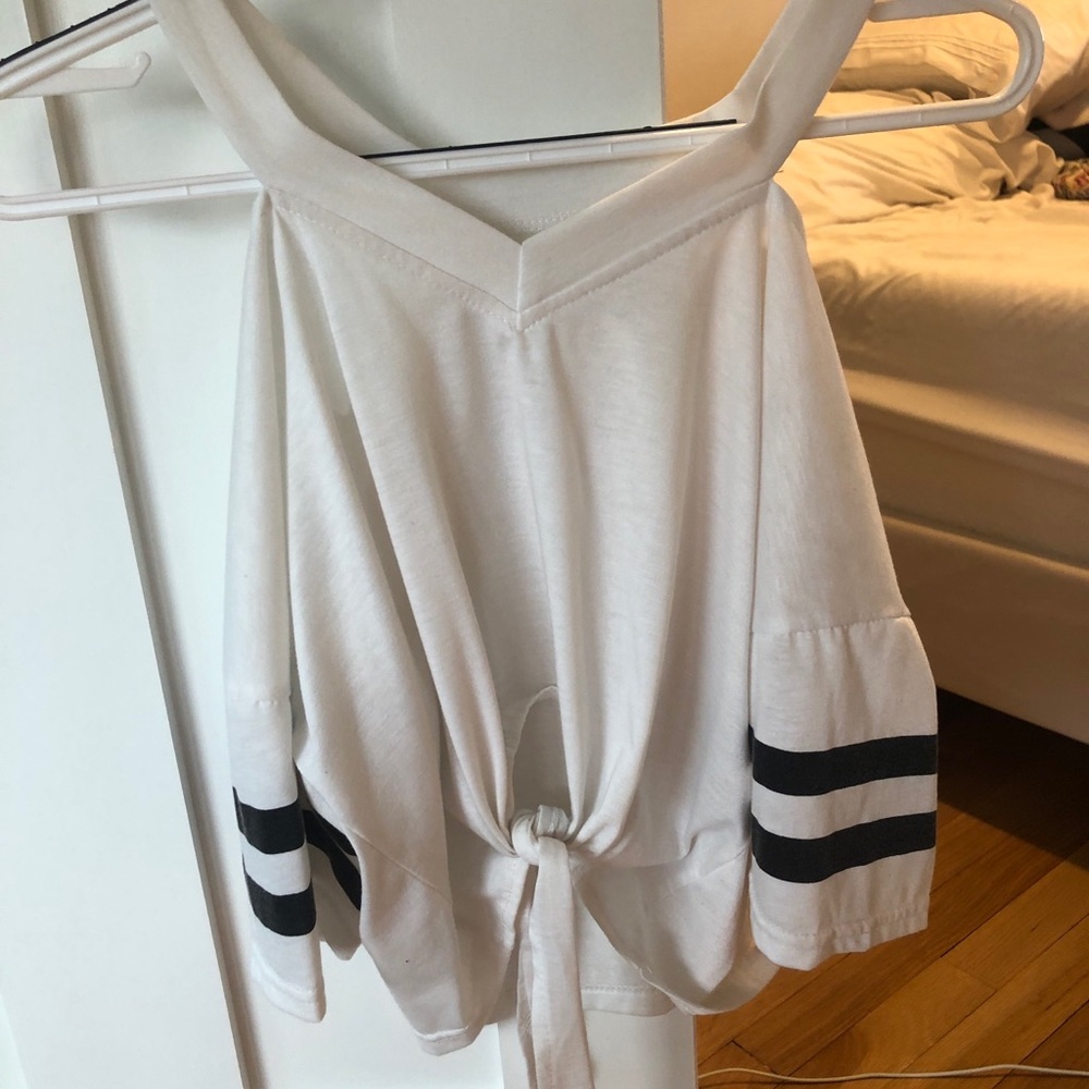 Black and White Off the Shoulder Crop Top